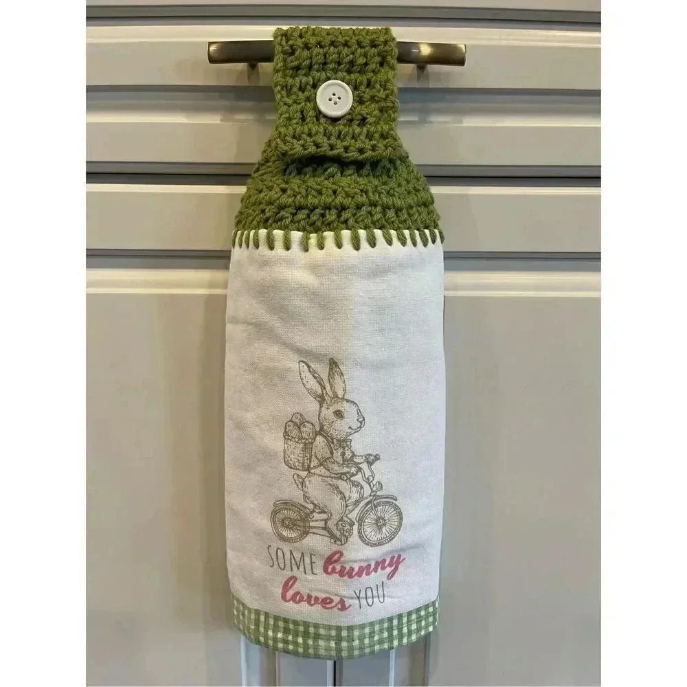 Crochet Top Kitchen Towel- Some Bunny Loves You Easter Theme